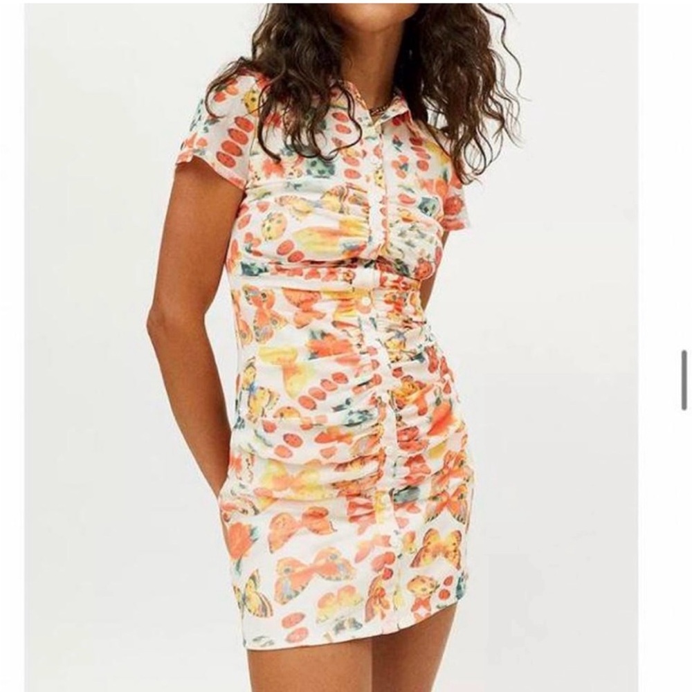 Urban Outfitters Orange Butterfly Bug Ruched  Bodycon Dress